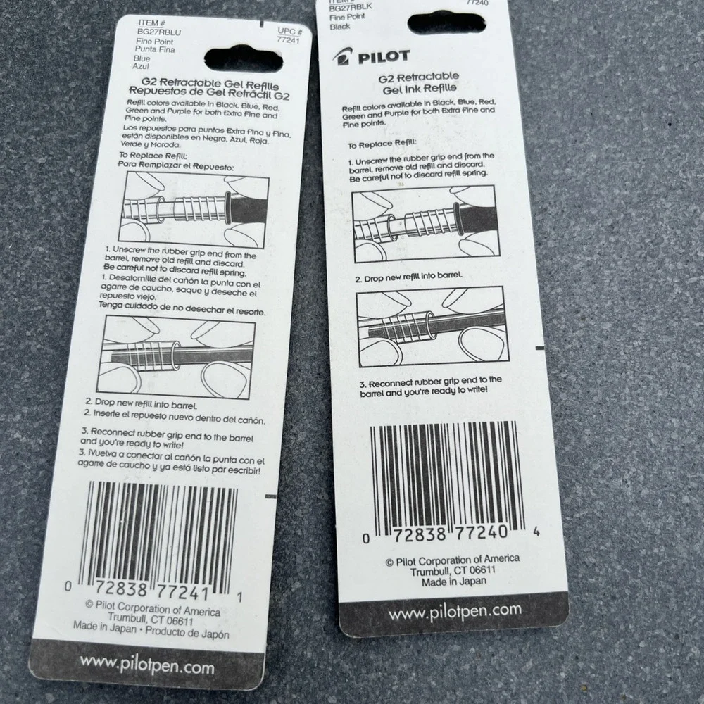 Pilot Dr. Grip Retractable Pen Refill, Fine Pt, Blue Black  Ink, 2 Pack of 2